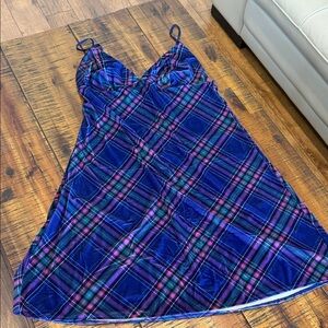 Victoria's Secret Blue & Pink Plaid Velvet Slip